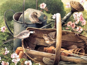 花 鳥 Painting - かごに餌をやる鳥